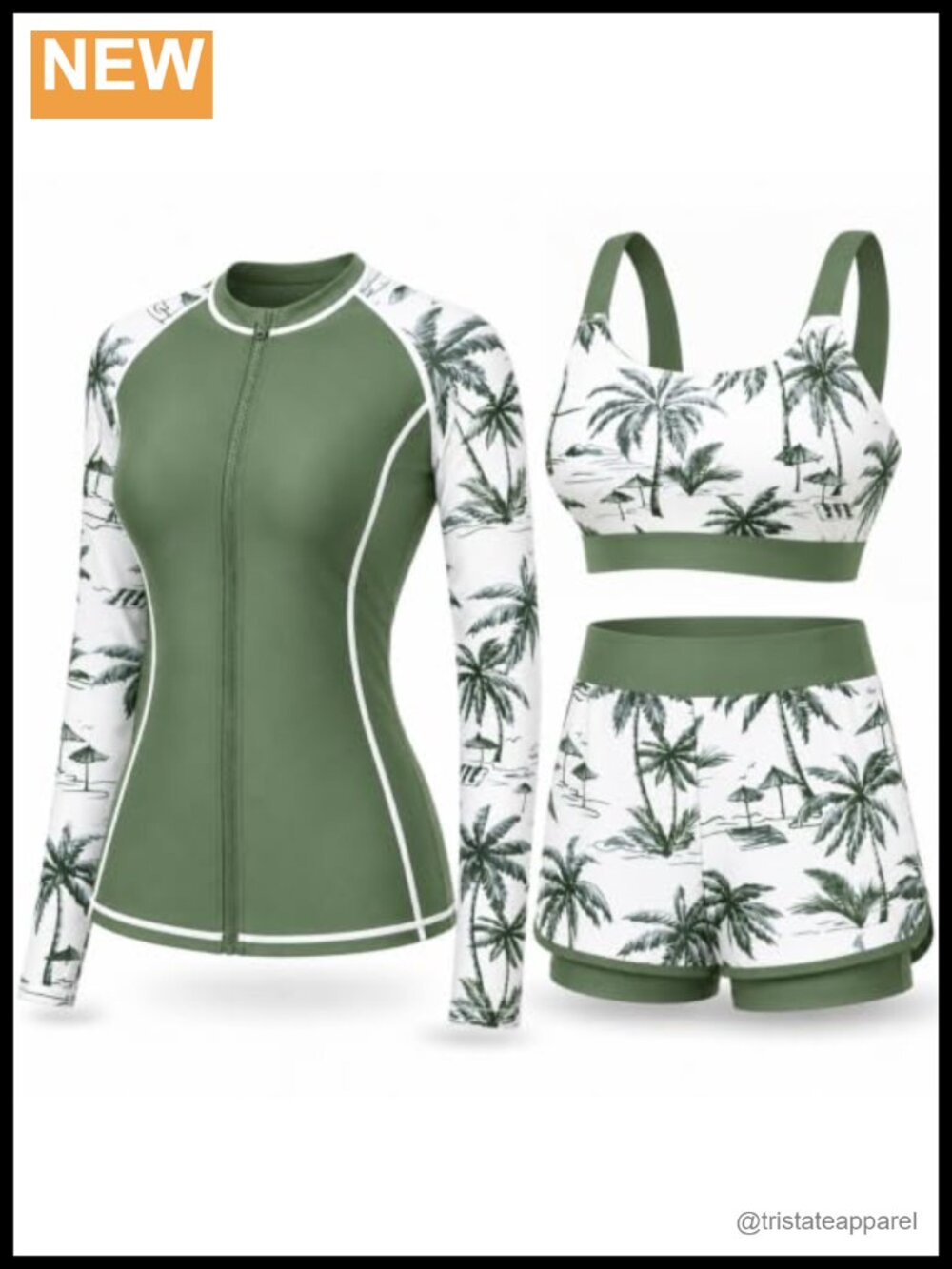 UPF 50+ Rash Guard Set with High Waist Swim Shorts Nylon Slim Fit